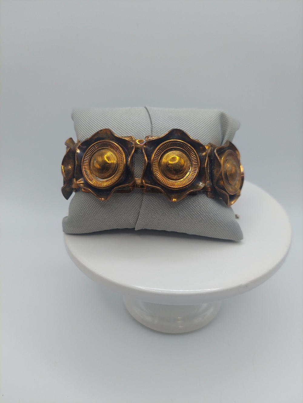 Copper Cap Panel Vtg Bracelet, 7", 68g, Unique, GC.